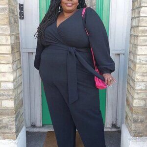 Ottoman Long Sleeve Wrap Jumpsuit by Snag - Black, size F